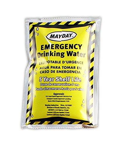 Mayday Pouch Water, Coast Guard Emergency Water, 5-Year Shelf LIfe, Disaster Preparedness Supplies for, Earthquake, Fire, Flood, Leak-Proof Pouches, 4.225 Oz/125Ml 50 Pack