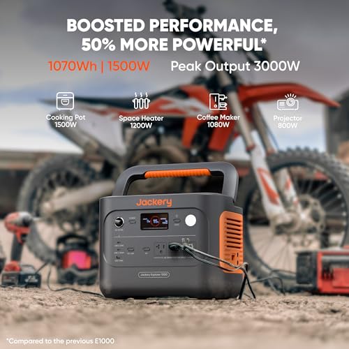 Jackery Explorer 1000 v2 Portable Power Station,1070Wh LiFePO4 Battery,1500W AC/100W USB-C Output, 1 Hr Fast Charge, Solar Generator for Camping,Emergency, RV, Off-Grid Living(Solar Panel Optional)