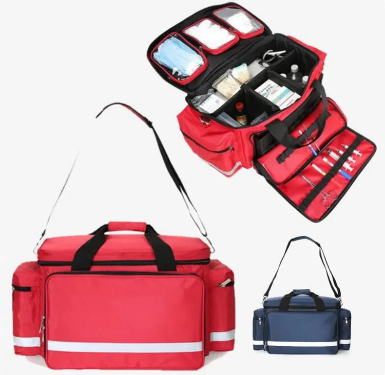 Red Nylon Trolley Emergency Backpack For Doctor Wheeled First Aid Kit Bag Rolling Earthquake Survival Hospital Medical Soft Case