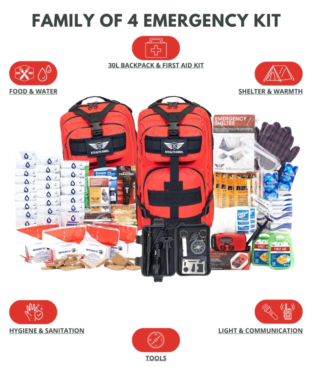 Stealth Angel Survival - 72 Hour Family Emergency Kit - 1-5 Person Survival Bag for Earthquakes, Hurricanes, and Other Natural Disasters