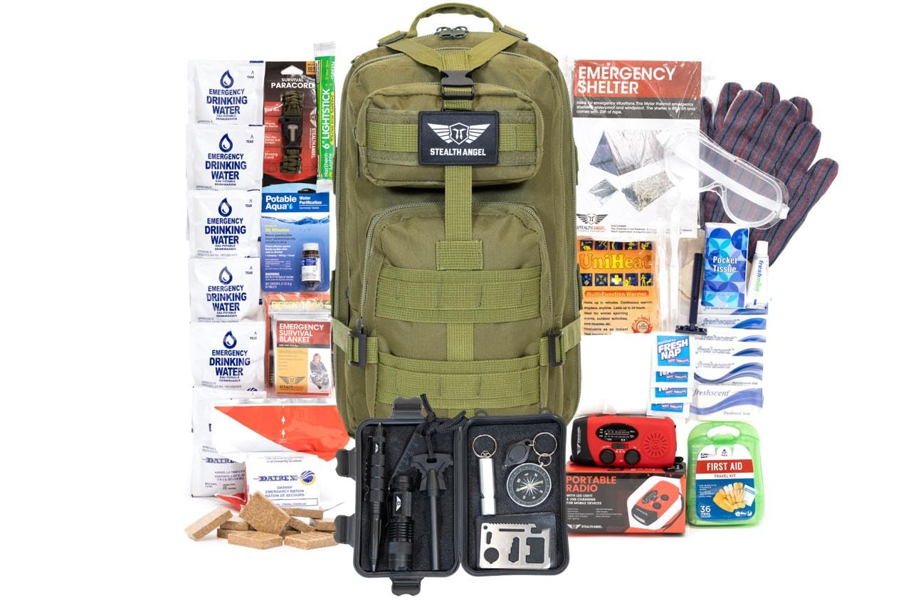 Stealth Angel Survival - 72 Hour Family Emergency Kit - 1-5 Person Survival Bag for Earthquakes, Hurricanes, and Other Natural Disasters
