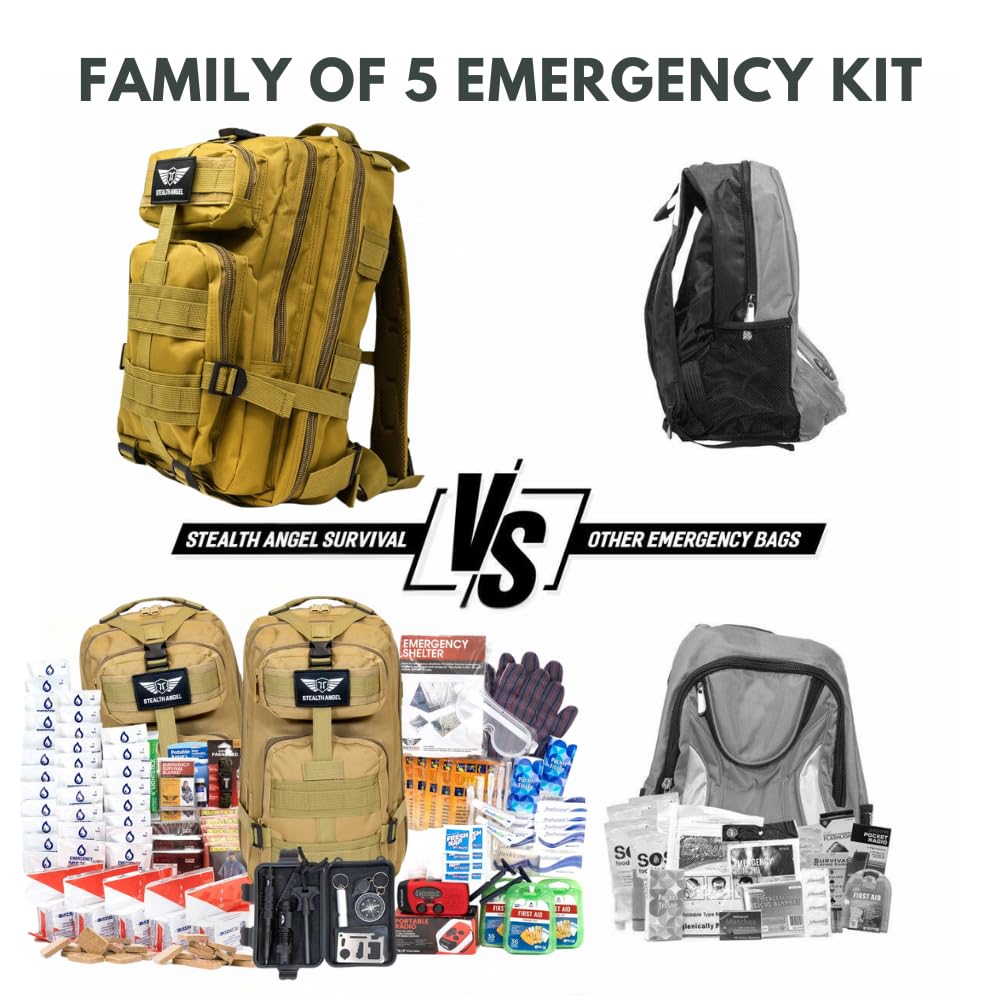 Stealth Angel Survival - 72 Hour Family Emergency Kit - 1-5 Person Survival Bag for Earthquakes, Hurricanes, and Other Natural Disasters