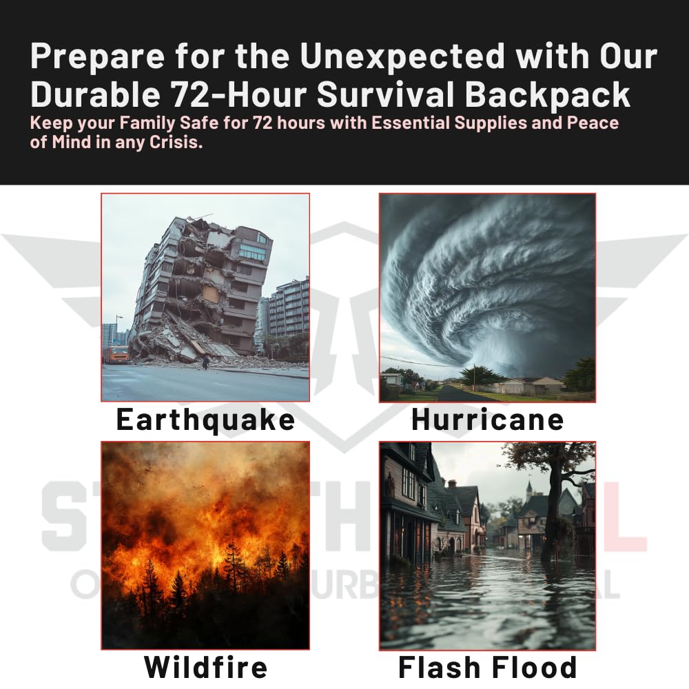 Stealth Angel Survival - 72 Hour Family Emergency Kit - 1-5 Person Survival Bag for Earthquakes, Hurricanes, and Other Natural Disasters