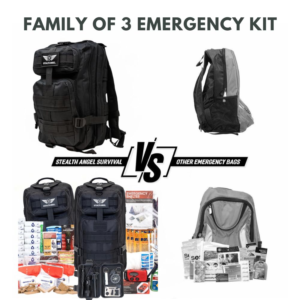 Stealth Angel Survival - 72 Hour Family Emergency Kit - 1-5 Person Survival Bag for Earthquakes, Hurricanes, and Other Natural Disasters