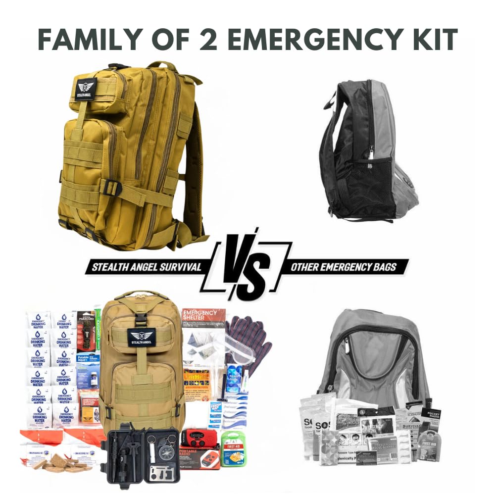 Stealth Angel Survival - 72 Hour Family Emergency Kit - 1-5 Person Survival Bag for Earthquakes, Hurricanes, and Other Natural Disasters