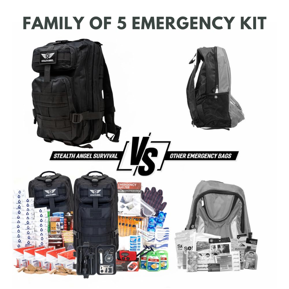 Stealth Angel Survival - 72 Hour Family Emergency Kit - 1-5 Person Survival Bag for Earthquakes, Hurricanes, and Other Natural Disasters