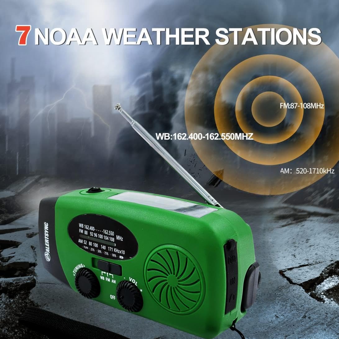 Solar Emergency Hand Crank Weather Radio, Portable Self Powered NOAA AM/FM Radios with SOS Alarm LED Flashlight 2000mAh Smart Phone USB Charger for Camping (Red)