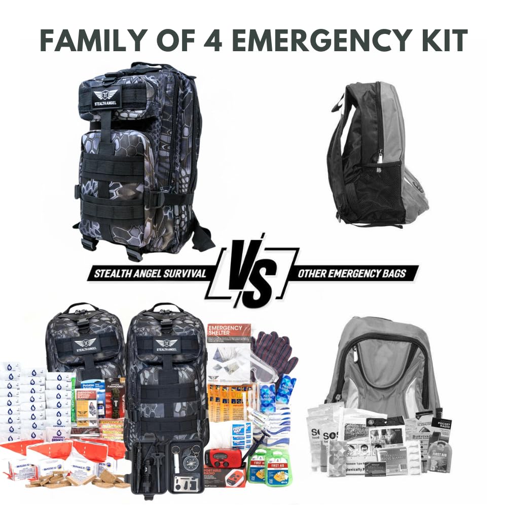 Stealth Angel Survival - 72 Hour Family Emergency Kit - 1-5 Person Survival Bag for Earthquakes, Hurricanes, and Other Natural Disasters