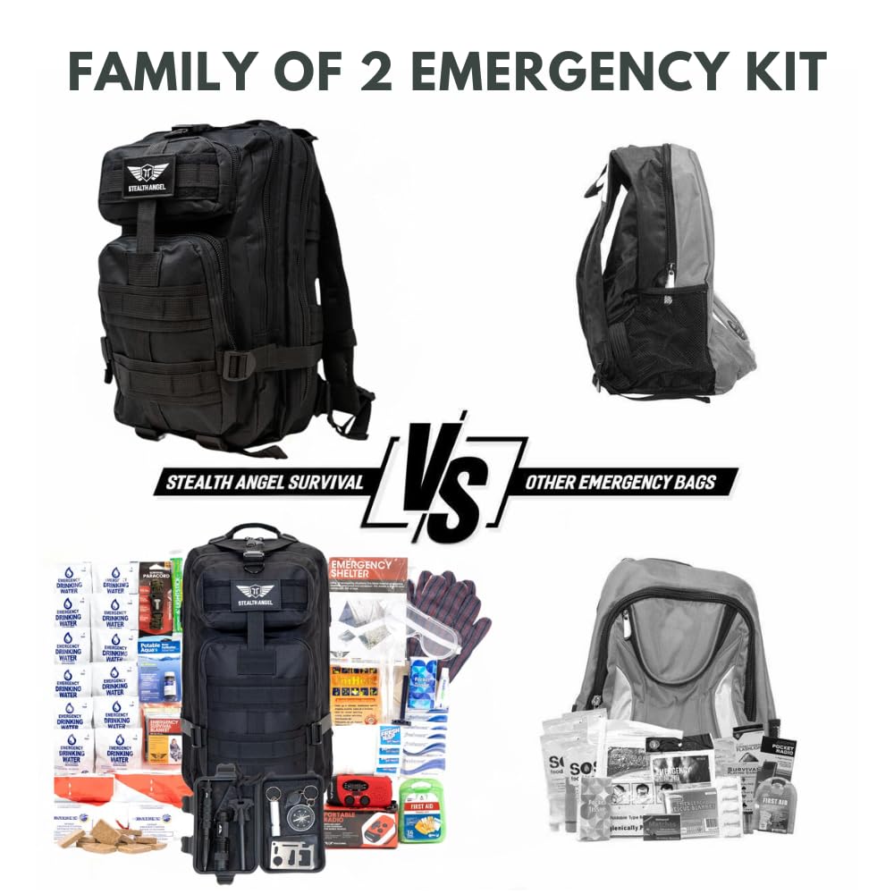 Stealth Angel Survival - 72 Hour Family Emergency Kit - 1-5 Person Survival Bag for Earthquakes, Hurricanes, and Other Natural Disasters