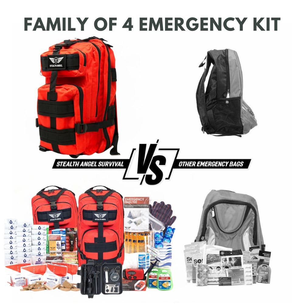 Stealth Angel Survival - 72 Hour Family Emergency Kit - 1-5 Person Survival Bag for Earthquakes, Hurricanes, and Other Natural Disasters