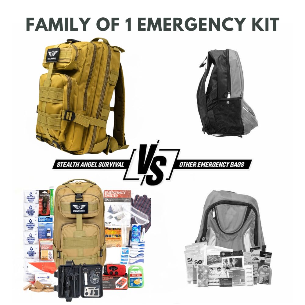 Stealth Angel Survival - 72 Hour Family Emergency Kit - 1-5 Person Survival Bag for Earthquakes, Hurricanes, and Other Natural Disasters