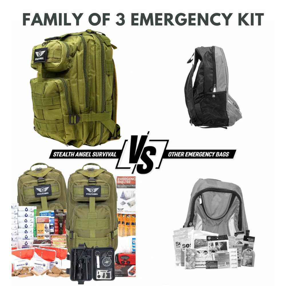 Stealth Angel Survival - 72 Hour Family Emergency Kit - 1-5 Person Survival Bag for Earthquakes, Hurricanes, and Other Natural Disasters