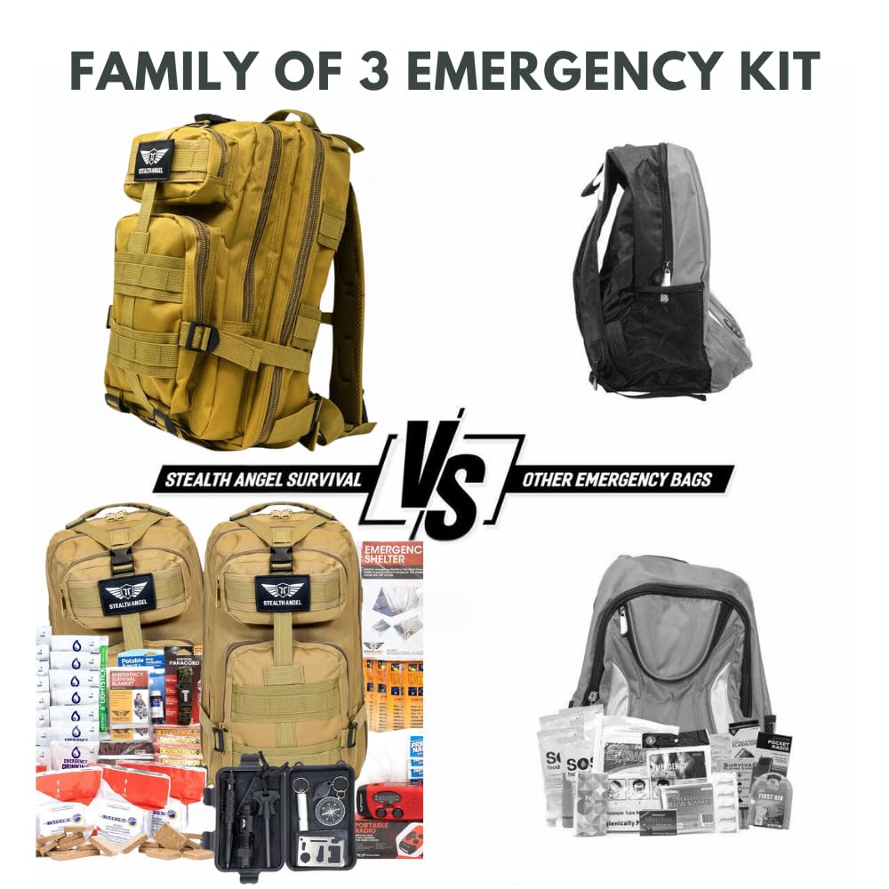 Stealth Angel Survival - 72 Hour Family Emergency Kit - 1-5 Person Survival Bag for Earthquakes, Hurricanes, and Other Natural Disasters