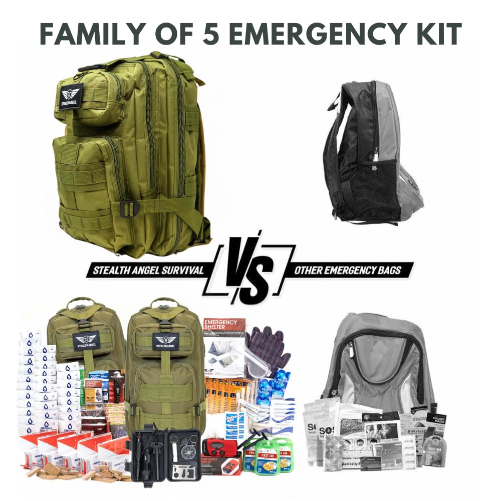 Stealth Angel Survival - 72 Hour Family Emergency Kit - 1-5 Person Survival Bag for Earthquakes, Hurricanes, and Other Natural Disasters