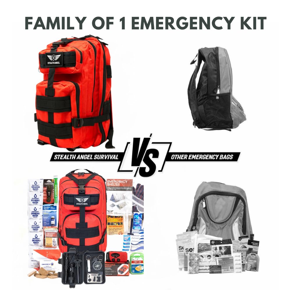 Stealth Angel Survival - 72 Hour Family Emergency Kit - 1-5 Person Survival Bag for Earthquakes, Hurricanes, and Other Natural Disasters
