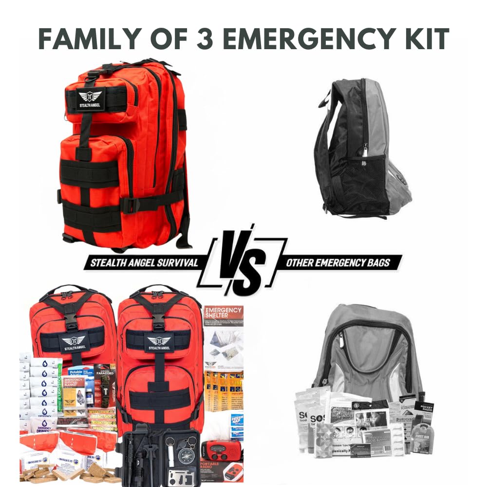 Stealth Angel Survival - 72 Hour Family Emergency Kit - 1-5 Person Survival Bag for Earthquakes, Hurricanes, and Other Natural Disasters