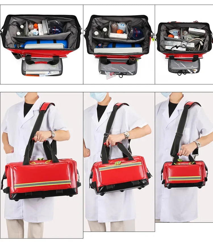 Red Nylon Trolley Emergency Backpack For Doctor Wheeled First Aid Kit Bag Rolling Earthquake Survival Hospital Medical Soft Case