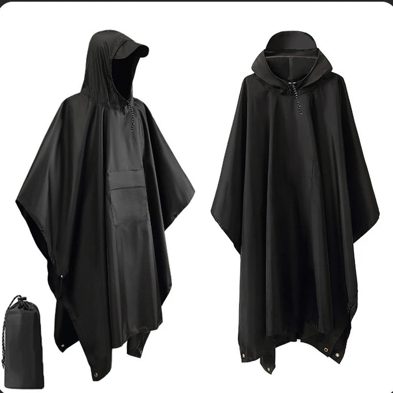 Outdoor 3 In 1 Military Raincoat Hooded Sleeve Waterproof Rain Poncho Motorcycle Rain Cover Camping Hiking Travel Rainwear Tent