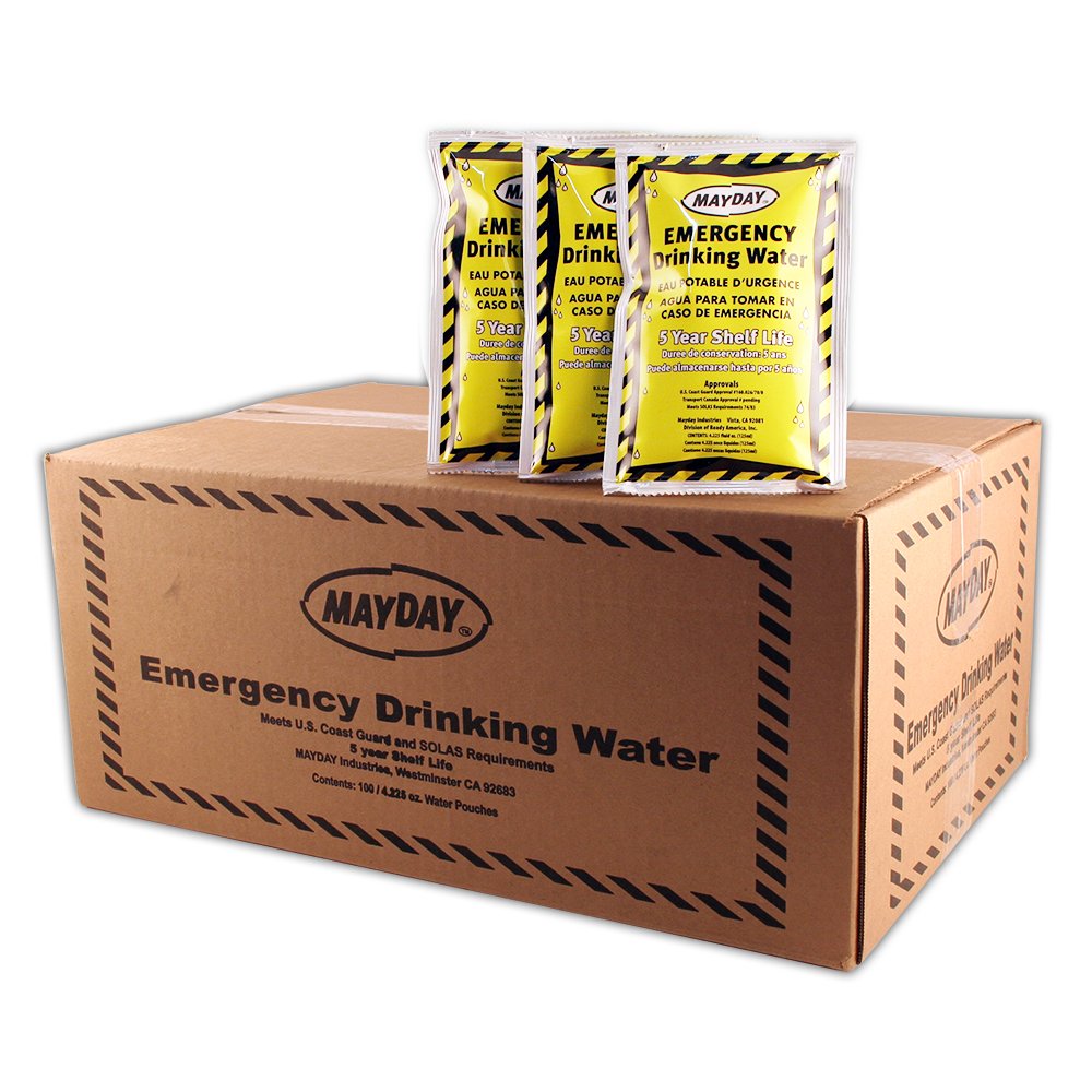 Mayday Pouch Water, Coast Guard Emergency Water, 5-Year Shelf LIfe, Disaster Preparedness Supplies for, Earthquake, Fire, Flood, Leak-Proof Pouches, 4.225 Oz/125Ml 50 Pack