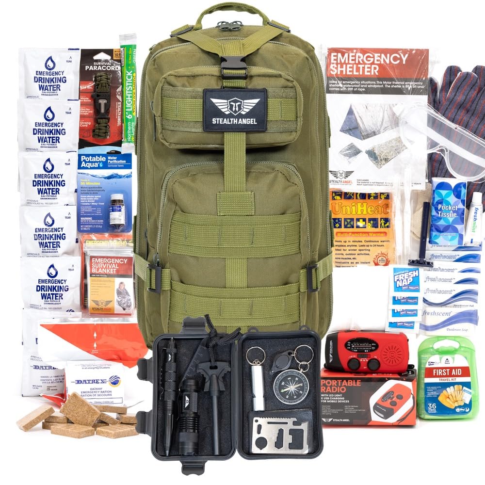 Stealth Angel Survival - 72 Hour Family Emergency Kit - 1-5 Person Survival Bag for Earthquakes, Hurricanes, and Other Natural Disasters