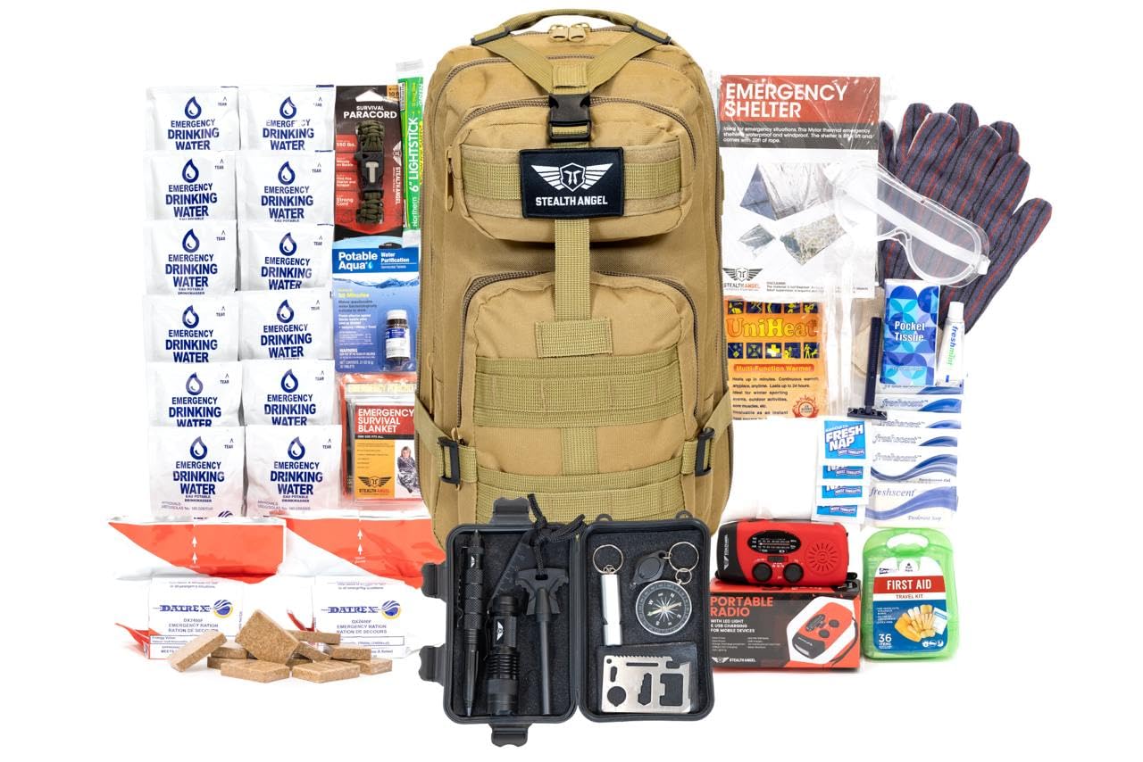 Stealth Angel Survival - 72 Hour Family Emergency Kit - 1-5 Person Survival Bag for Earthquakes, Hurricanes, and Other Natural Disasters