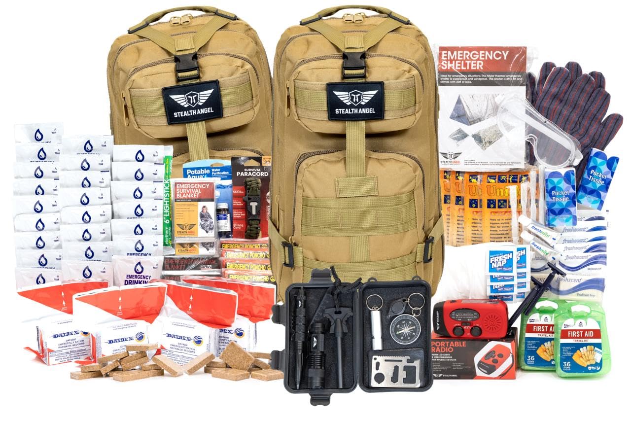 Stealth Angel Survival - 72 Hour Family Emergency Kit - 1-5 Person Survival Bag for Earthquakes, Hurricanes, and Other Natural Disasters