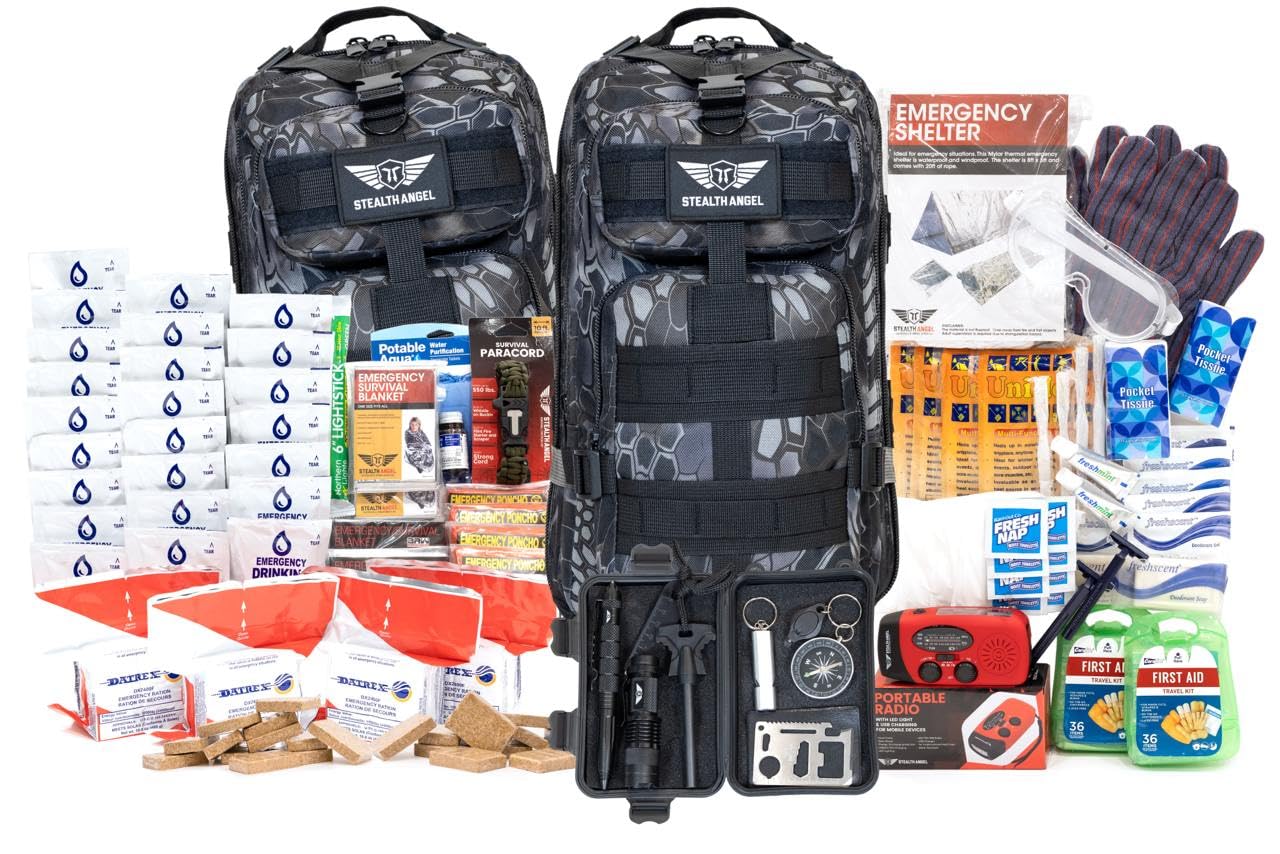Stealth Angel Survival - 72 Hour Family Emergency Kit - 1-5 Person Survival Bag for Earthquakes, Hurricanes, and Other Natural Disasters