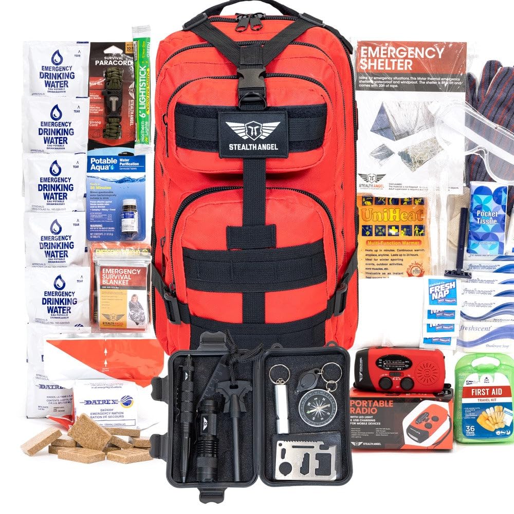 Stealth Angel Survival - 72 Hour Family Emergency Kit - 1-5 Person Survival Bag for Earthquakes, Hurricanes, and Other Natural Disasters