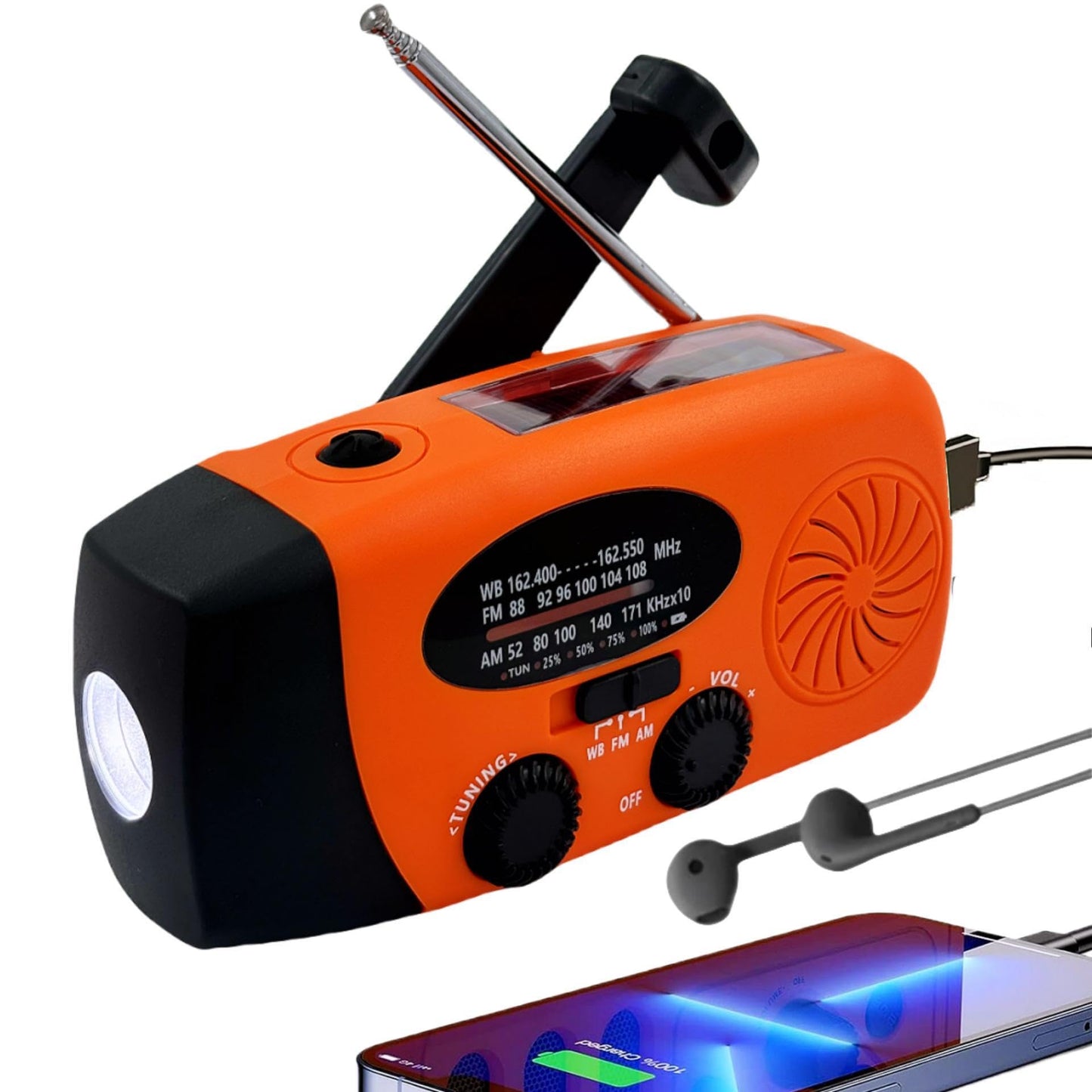 Solar Emergency Hand Crank Weather Radio, Portable Self Powered NOAA AM/FM Radios with SOS Alarm LED Flashlight 2000mAh Smart Phone USB Charger for Camping (Red)