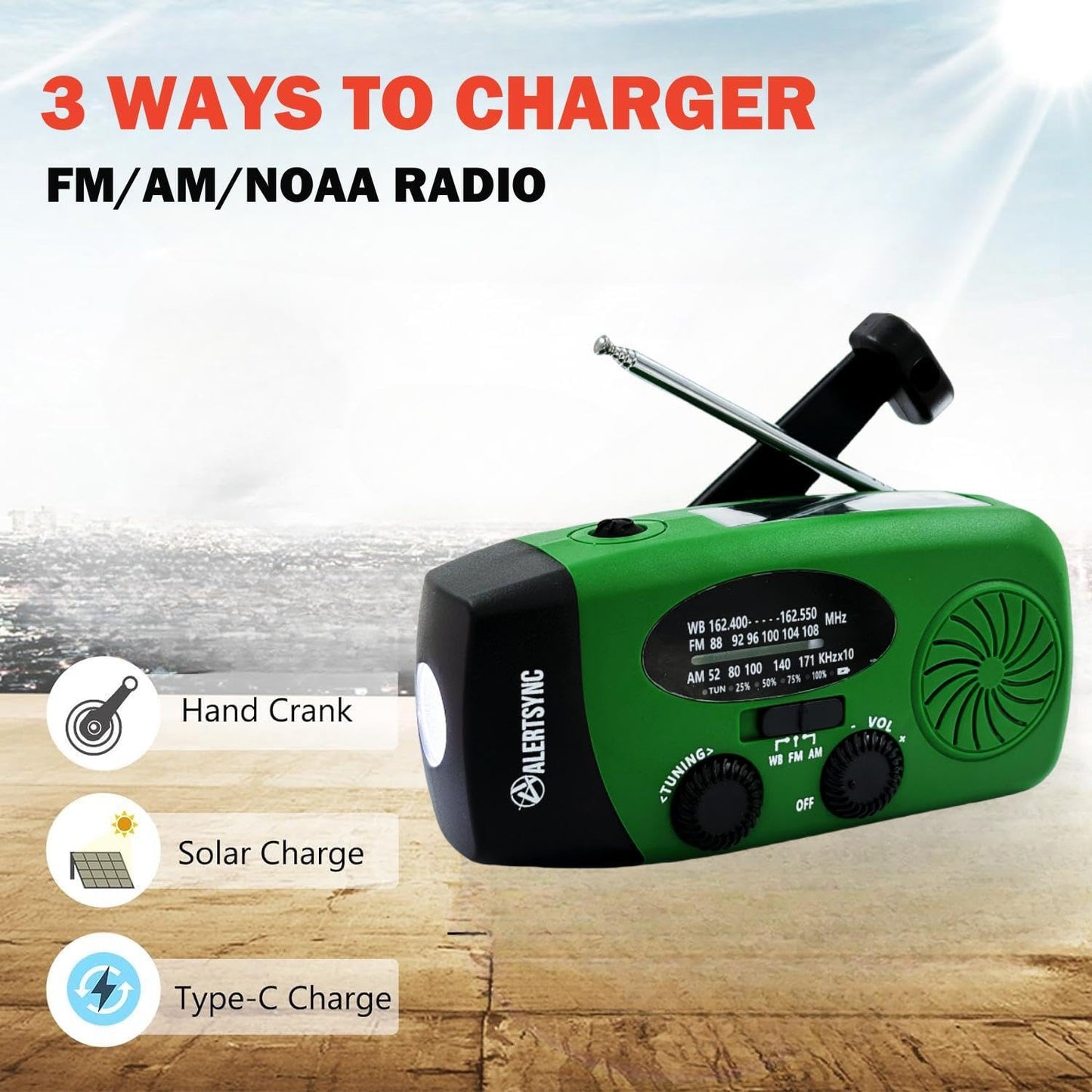 Solar Emergency Hand Crank Weather Radio, Portable Self Powered NOAA AM/FM Radios with SOS Alarm LED Flashlight 2000mAh Smart Phone USB Charger for Camping (Red)