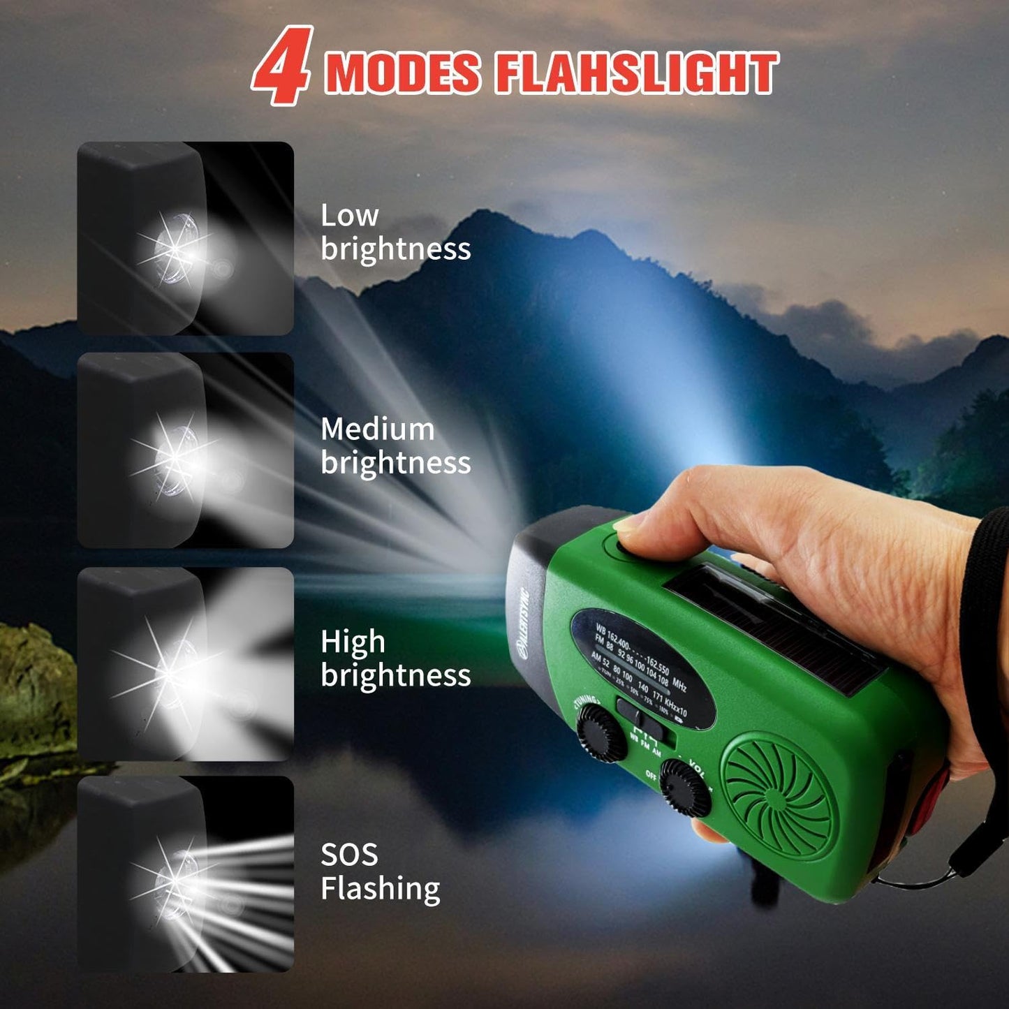 Solar Emergency Hand Crank Weather Radio, Portable Self Powered NOAA AM/FM Radios with SOS Alarm LED Flashlight 2000mAh Smart Phone USB Charger for Camping (Red)