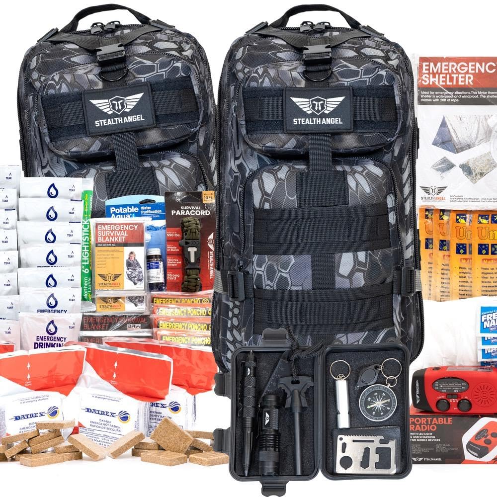 Stealth Angel Survival - 72 Hour Family Emergency Kit - 1-5 Person Survival Bag for Earthquakes, Hurricanes, and Other Natural Disasters