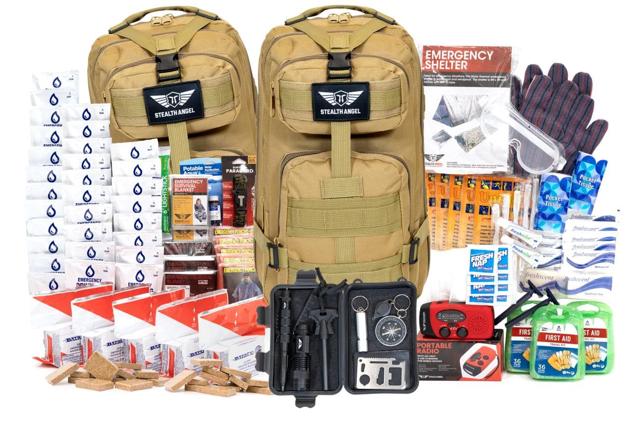 Stealth Angel Survival - 72 Hour Family Emergency Kit - 1-5 Person Survival Bag for Earthquakes, Hurricanes, and Other Natural Disasters