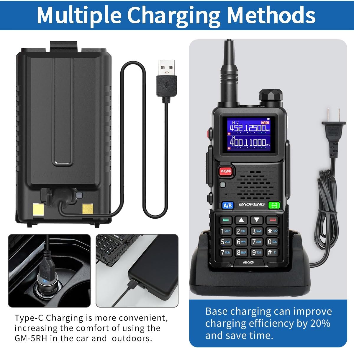 Ham Radio Baofeng Radio Long Range AR-5RM 10W Handheld NOAA Emergency Weather Radio 999CH Rechargeable Walkie Talkies with Programming Cable,USB-C Charging for Survival Gear Hunting Camping,2 Pack