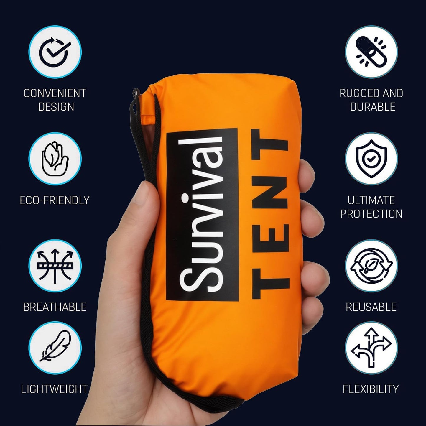 Emergency 2-Person Orange & Gray Survival Tent with Whistle & Paracord, Storm & Tornado Shelter, Tactical for Camping & Survival Kit