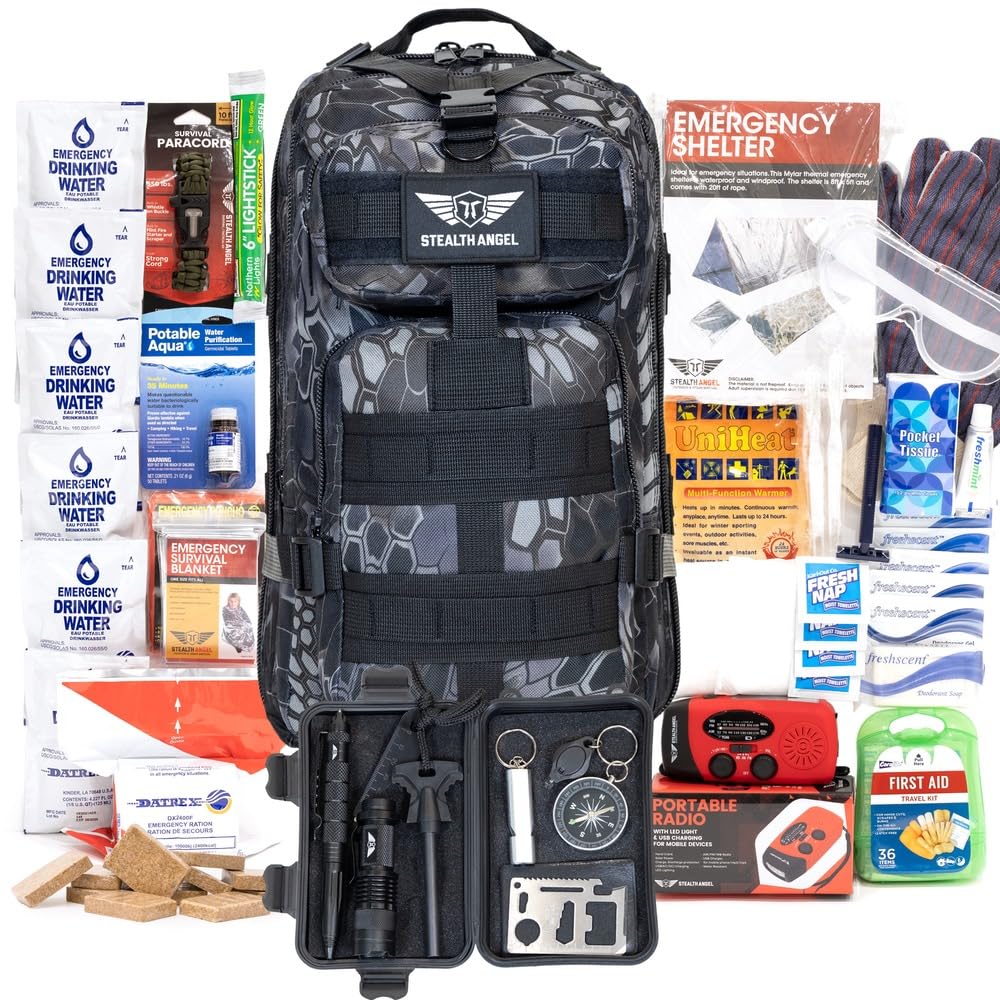 Stealth Angel Survival - 72 Hour Family Emergency Kit - 1-5 Person Survival Bag for Earthquakes, Hurricanes, and Other Natural Disasters
