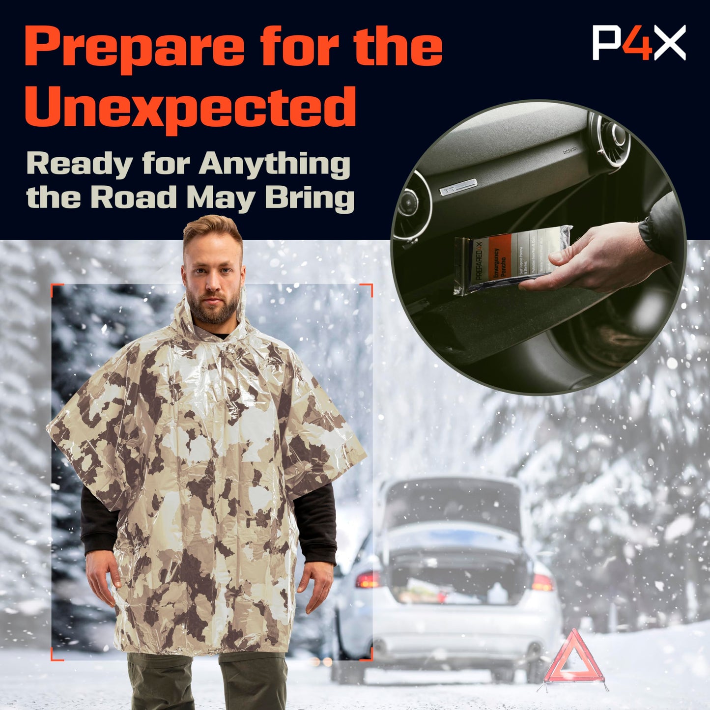 PREPARED4X Emergency Poncho and Mylar Blanket Liner - Waterproof, Wind-Resistant Outdoor Rain Poncho for Camping, Emergencies