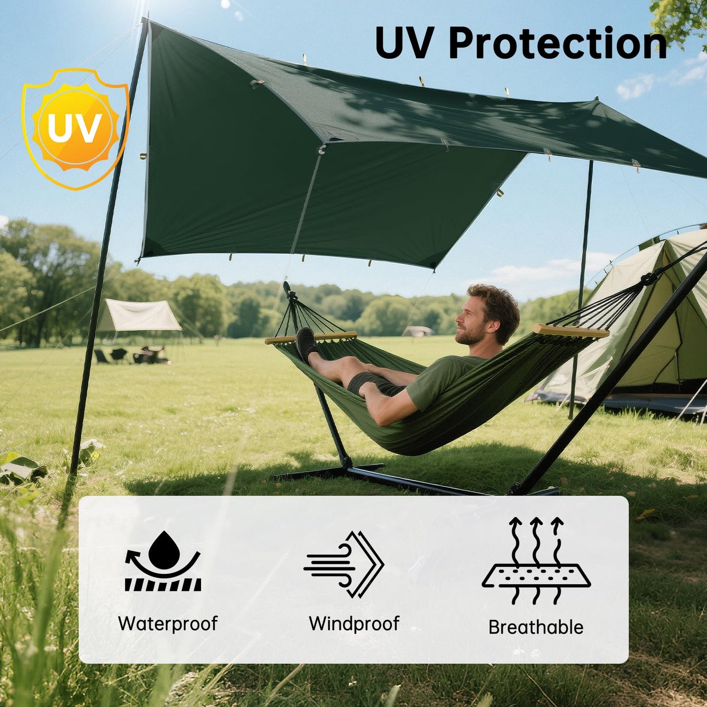 FREE SOLDIER Waterproof Portable Tarp Multifunctional Outdoor Camping Traveling Awning Backpacking Tarp Shelter Rain (Brown 10×10.5ft)