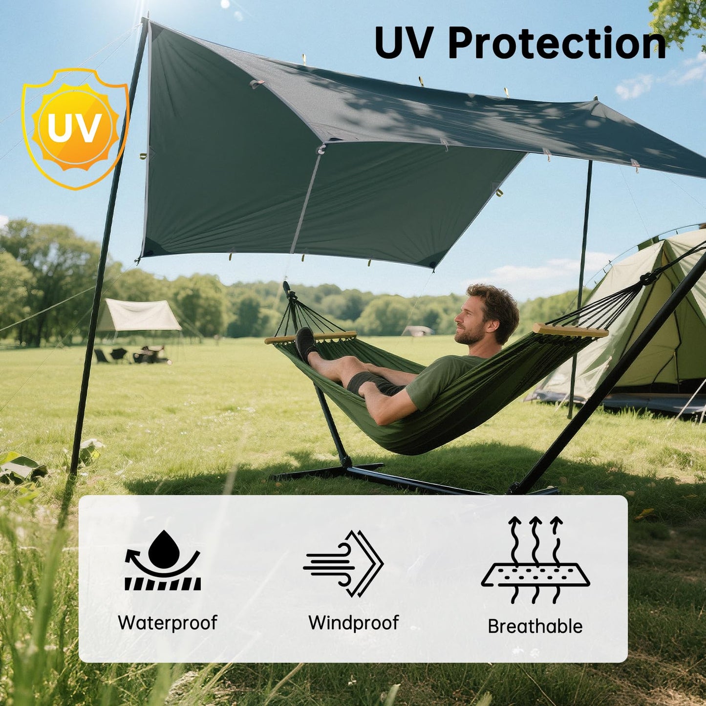FREE SOLDIER Waterproof Portable Tarp Multifunctional Outdoor Camping Traveling Awning Backpacking Tarp Shelter Rain (Brown 10×10.5ft)