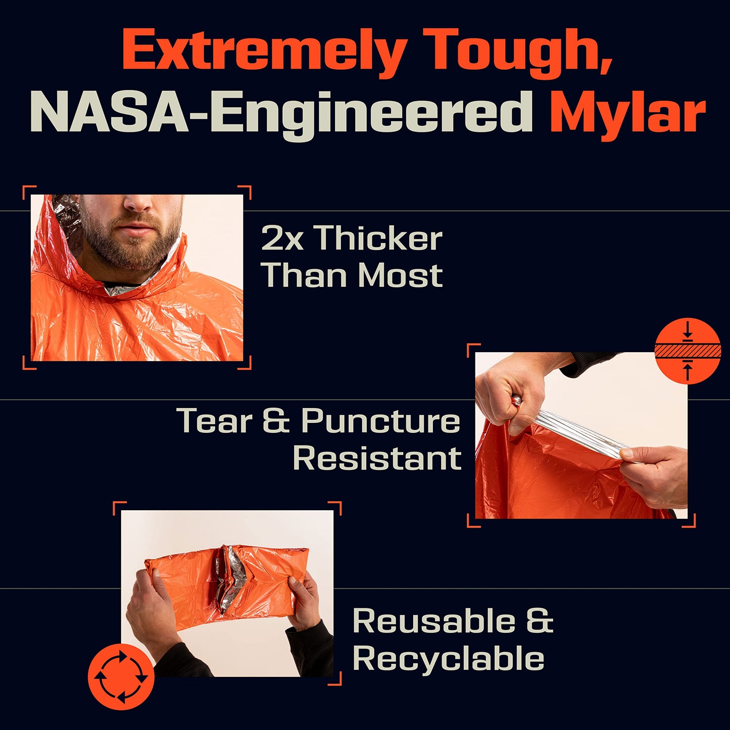 PREPARED4X Emergency Poncho and Mylar Blanket Liner - Waterproof, Wind-Resistant Outdoor Rain Poncho for Camping, Emergencies