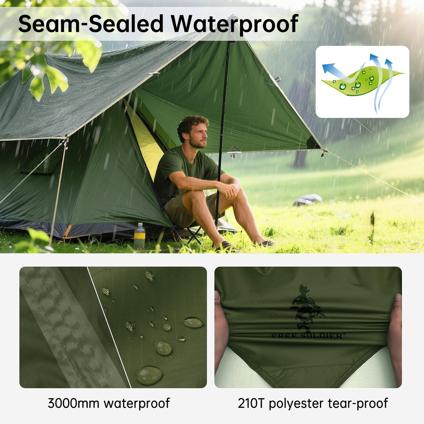 FREE SOLDIER Waterproof Portable Tarp Multifunctional Outdoor Camping Traveling Awning Backpacking Tarp Shelter Rain (Brown 10×10.5ft)