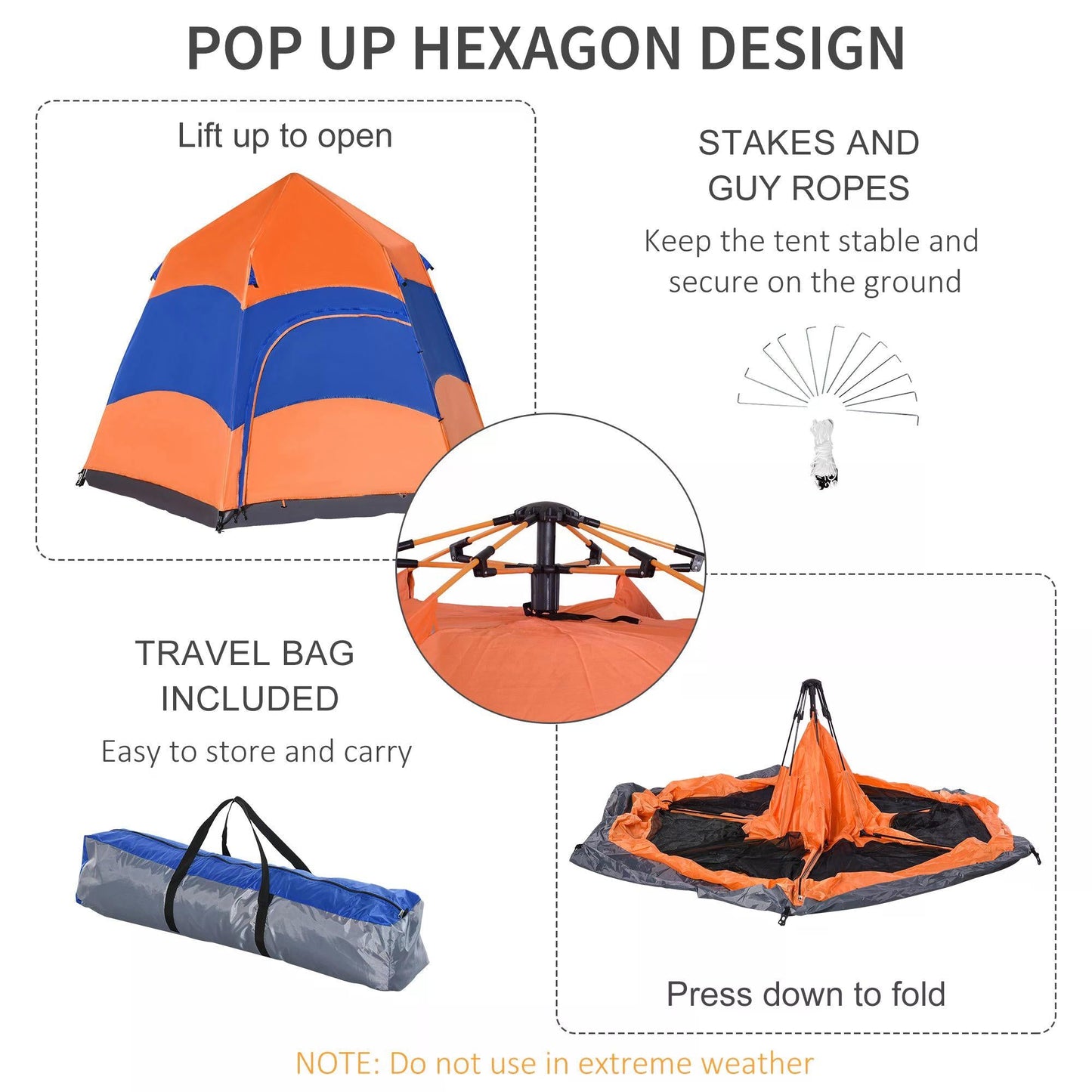 Six Man Hexagon Pop Up Tent Camping Festival Hiking Shelter Family Portable-4