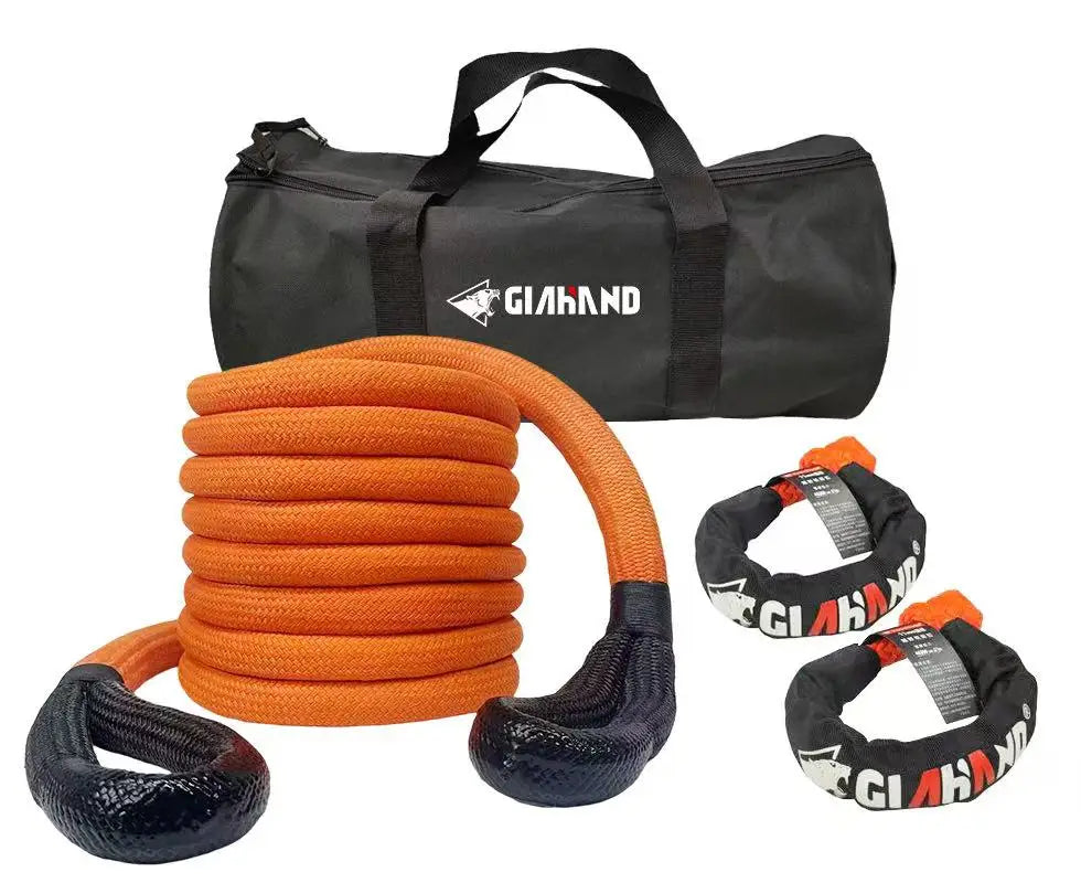 Kinetic Recovery Kit 9mX26mm Heavy Duty Stretch Nylon Towing Ropes 2pcs Soft Shackles Emergency Tools For Offroad Vehicle