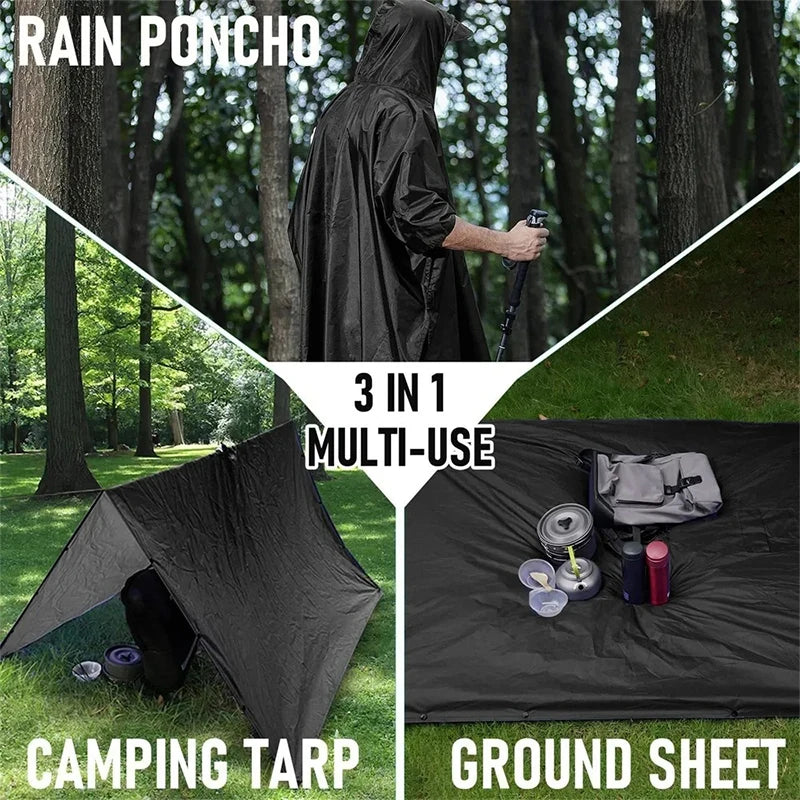 Outdoor 3 In 1 Military Raincoat Hooded Sleeve Waterproof Rain Poncho Motorcycle Rain Cover Camping Hiking Travel Rainwear Tent