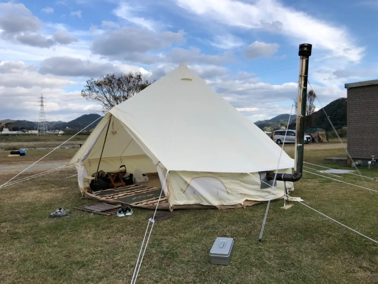 3m 4m 5m 6m cotton canvas bell tent with two stove holes for hiking glamping survival