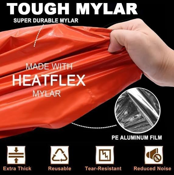Emergency 2-Person Orange & Gray Survival Tent with Whistle & Paracord, Storm & Tornado Shelter, Tactical for Camping & Survival Kit