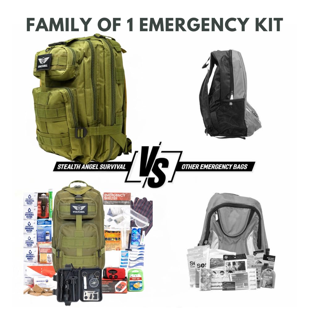 Stealth Angel Survival - 72 Hour Family Emergency Kit - 1-5 Person Survival Bag for Earthquakes, Hurricanes, and Other Natural Disasters