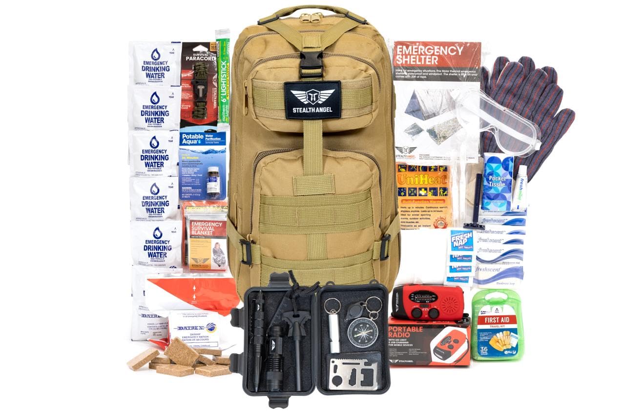 Stealth Angel Survival - 72 Hour Family Emergency Kit - 1-5 Person Survival Bag for Earthquakes, Hurricanes, and Other Natural Disasters