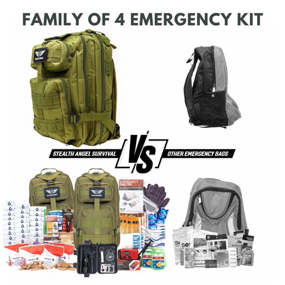 Stealth Angel Survival - 72 Hour Family Emergency Kit - 1-5 Person Survival Bag for Earthquakes, Hurricanes, and Other Natural Disasters