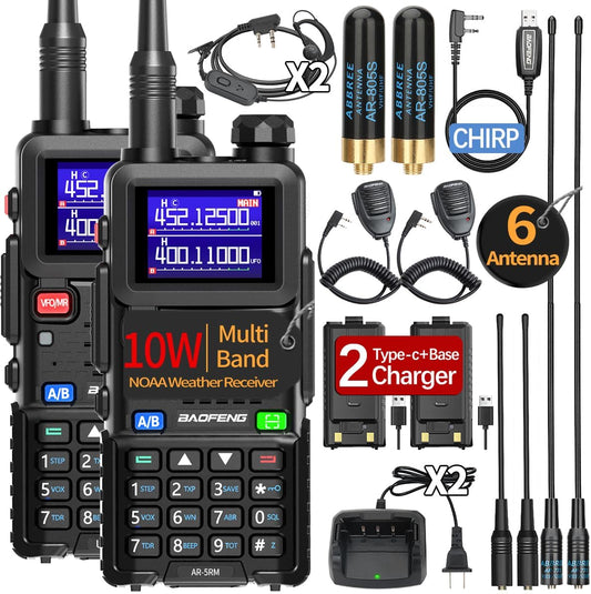 Ham Radio Baofeng Radio Long Range AR-5RM 10W Handheld NOAA Emergency Weather Radio 999CH Rechargeable Walkie Talkies with Programming Cable,USB-C Charging for Survival Gear Hunting Camping,2 Pack